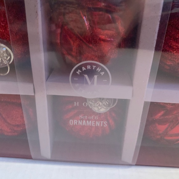 Martha Stewart Ornaments 6 Red Glitter Glass Embellished Christmas Ornaments - Picture 5 of 5